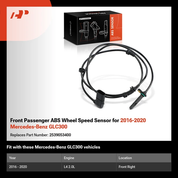 Front Passenger ABS Wheel Speed Sensor for 2016-2020 Mercedes-Benz GLC300