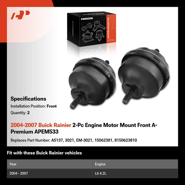 2004-2007 Buick Rainier 2-Pc Engine Motor Mount Front A-Premium APEM533