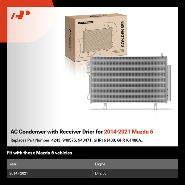 AC Condenser with Receiver Drier for 2014-2021 Mazda 6