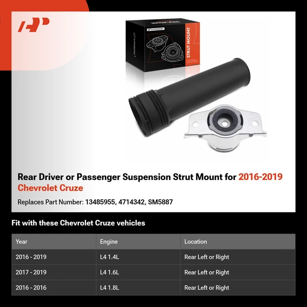 Rear Driver or Passenger Suspension Strut Mount for 2016-2019 Chevrolet Cruze