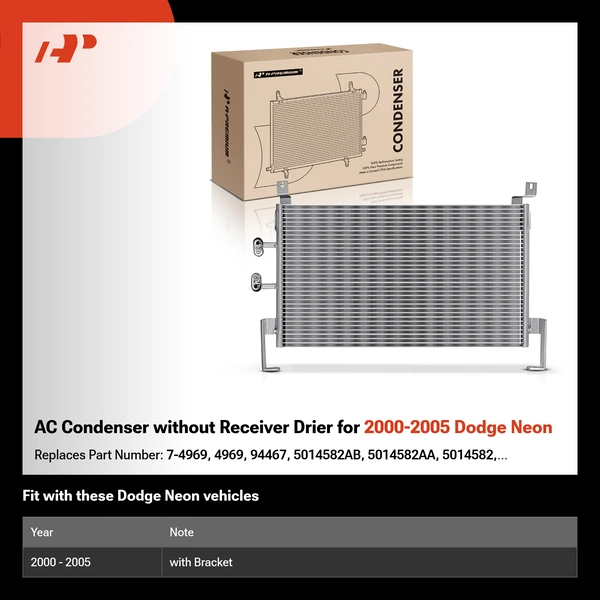 AC Condenser without Receiver Drier for 2000-2005 Dodge Neon