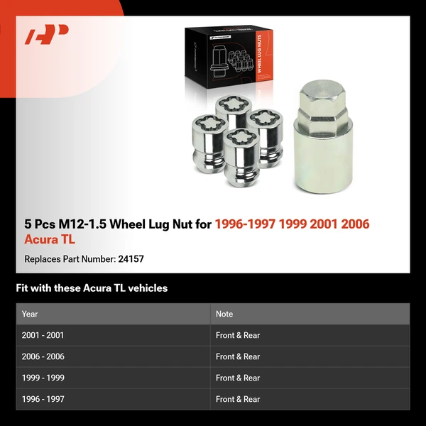 5 Pcs M12-1.5 Wheel Lug Nut for 1996-1997 1999 2001 2006 Acura TL