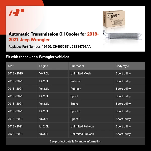 Automatic Transmission Oil Cooler for 2018-2021 Jeep Wrangler