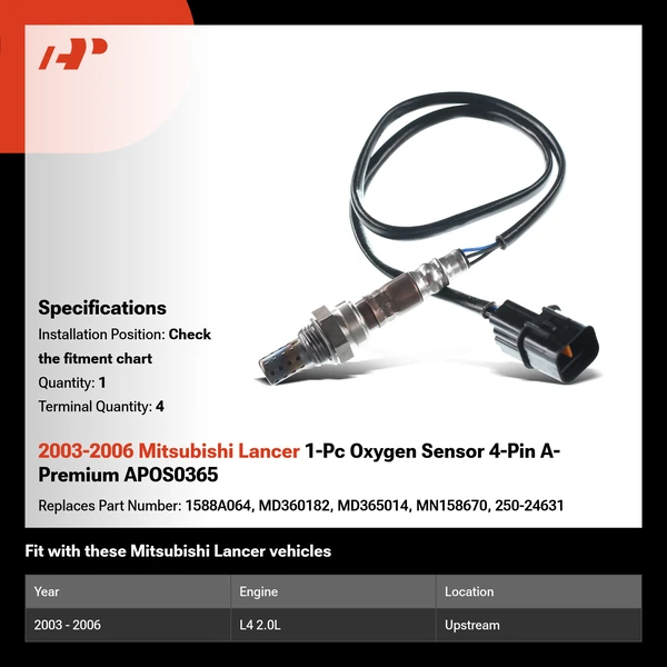 2003-2006 Mitsubishi Lancer 1-Pc Oxygen Sensor 4-Pin A-Premium APOS0365