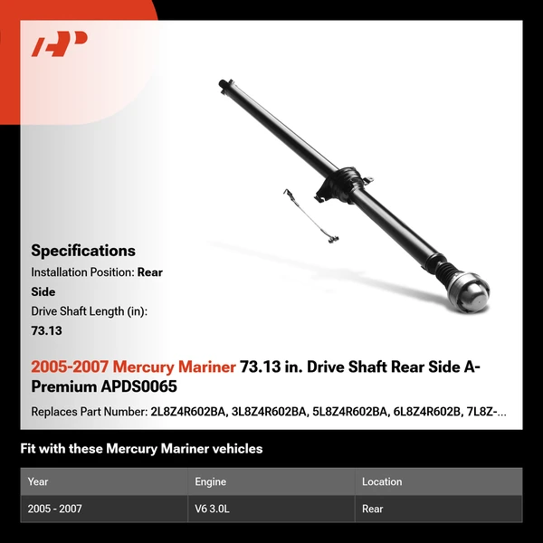 2005-2007 Mercury Mariner 73.13 in. Drive Shaft Rear Side A-Premium APDS0065