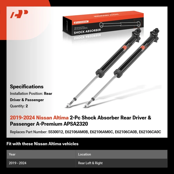 2019-2024 Nissan Altima 2-Pc Shock Absorber Rear Driver & Passenger A-Premium APSA2320