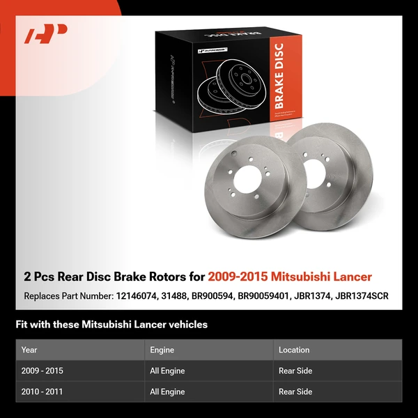 2 Pcs Rear Disc Brake Rotors for 2009-2015 Mitsubishi Lancer
