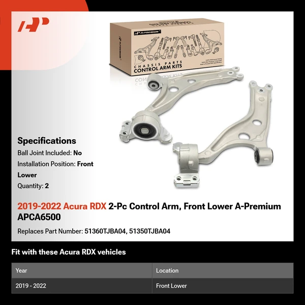 2019-2022 Acura RDX 2-Pc Control Arm, Front Lower A-Premium APCA6500