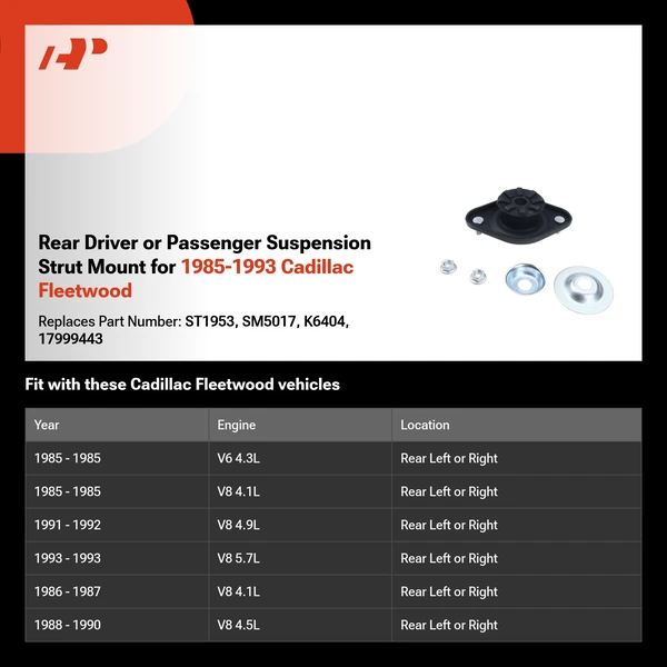 Rear Driver or Passenger Suspension Strut Mount for 1985-1993 Cadillac Fleetwood