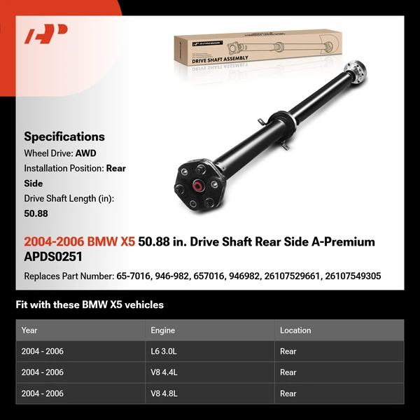 2004-2006 BMW X5 50.88 in. Drive Shaft Rear Side A-Premium APDS0251