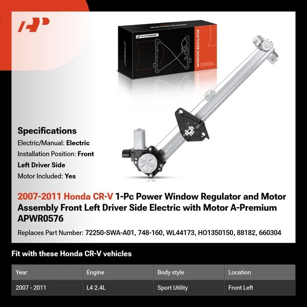2007-2011 Honda CR-V 1-Pc Power Window Regulator and Motor Assembly Front Left Driver Side Electric with Motor A-Premium APWR0576