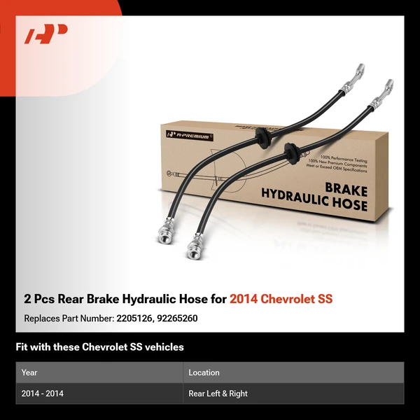 2 Pcs Rear Brake Hydraulic Hose for 2014 Chevrolet SS