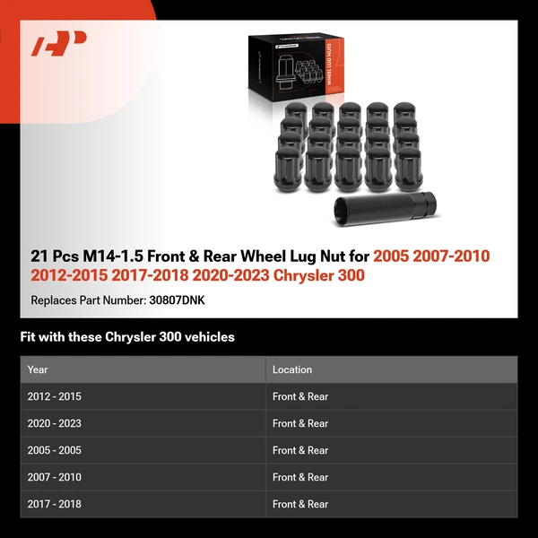 21 Pcs M14-1.5 Front & Rear Wheel Lug Nut for 2005 2007-2010 2012-2015 2017-2018 2020-2023 Chrysler 300