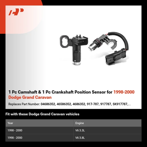 1 Pc Camshaft & 1 Pc Crankshaft Position Sensor for 1998-2000 Dodge Grand Caravan
