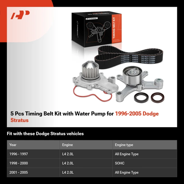 5 Pcs Timing Belt Kit with Water Pump for 1996-2005 Dodge Stratus