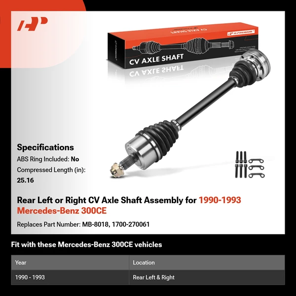 Rear Left or Right CV Axle Shaft Assembly for 1990-1993 Mercedes-Benz 300CE