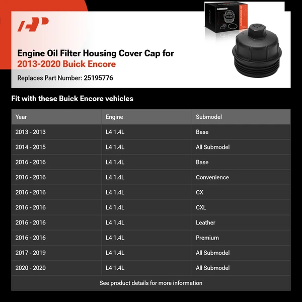Engine Oil Filter Housing Cover Cap for 2013-2020 Buick Encore
