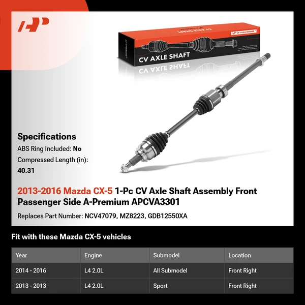 2013-2016 Mazda CX-5 1-Pc CV Axle Shaft Assembly Front Passenger Side A-Premium APCVA3301