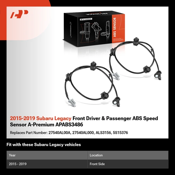 2015-2019 Subaru Legacy Front Driver & Passenger ABS Speed Sensor A-Premium APABS3486