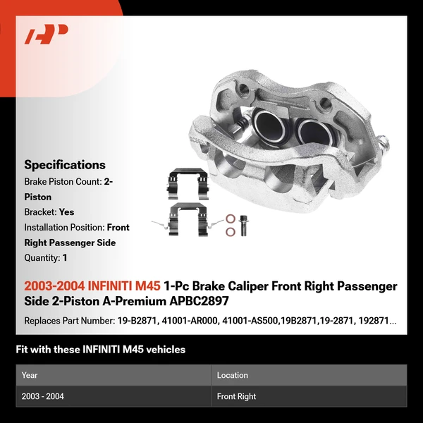 2003-2004 INFINITI M45 1-Pc Brake Caliper Front Right Passenger Side 2-Piston A-Premium APBC2897