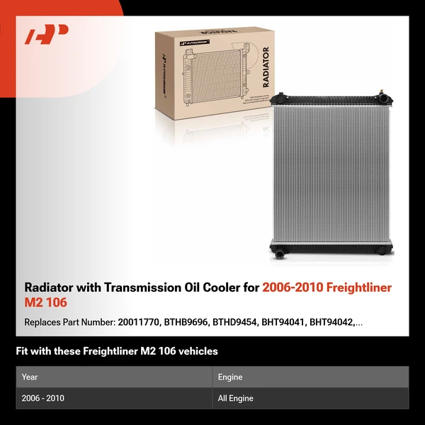 Radiator with Transmission Oil Cooler for 2006-2010 Freightliner M2 106