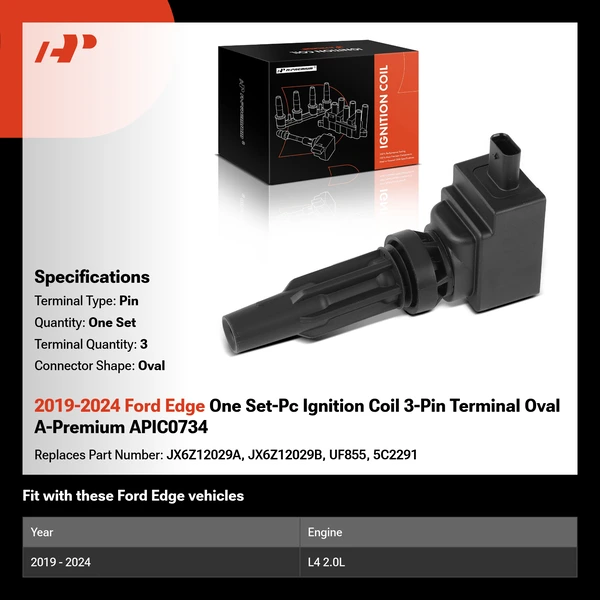 2019-2024 Ford Edge One Set-Pc Ignition Coil 3-Pin Terminal Oval A-Premium APIC0734