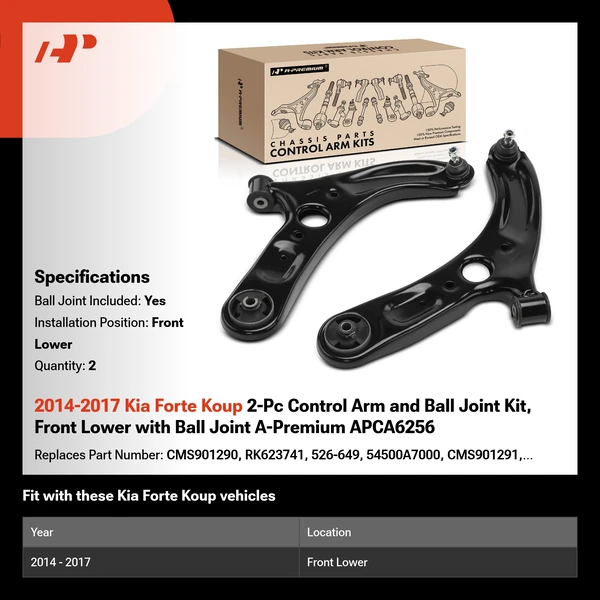 2014-2017 Kia Forte Koup 2-Pc Control Arm and Ball Joint Kit, Front Lower with Ball Joint A-Premium APCA6256