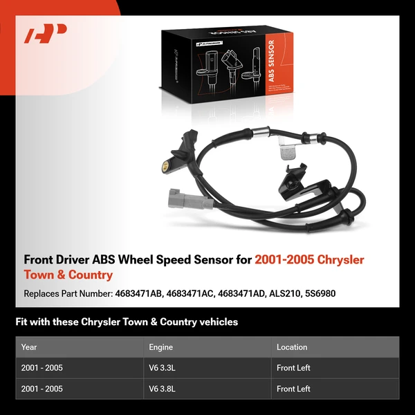 Front Driver ABS Wheel Speed Sensor for 2001-2005 Chrysler Town & Country