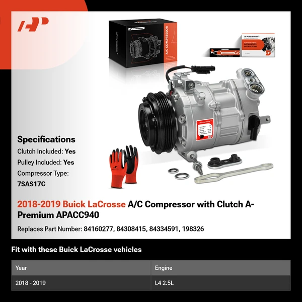 2018-2019 Buick LaCrosse A/C Compressor with Clutch A-Premium APACC940