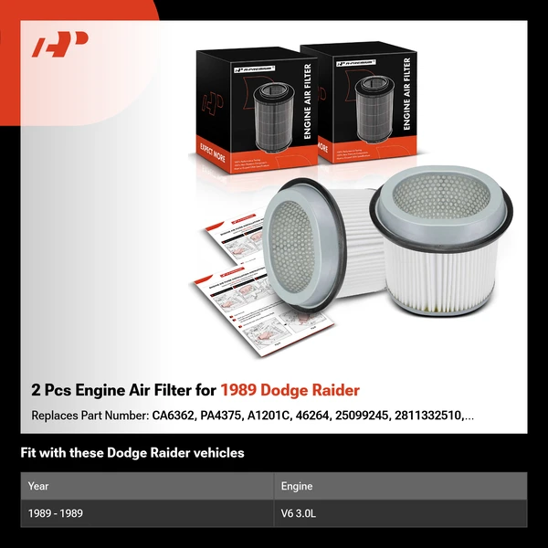 2 Pcs Engine Air Filter for 1989 Dodge Raider