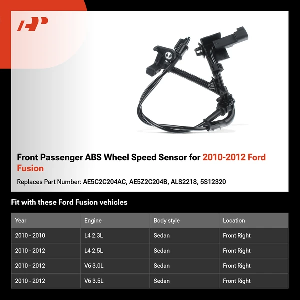 Front Passenger ABS Wheel Speed Sensor for 2010-2012 Ford Fusion