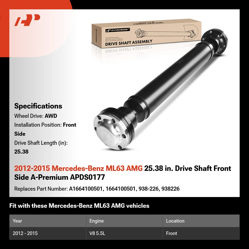 2012-2015 Mercedes-Benz ML63 AMG 25.38 in. Drive Shaft Front Side A-Premium APDS0177
