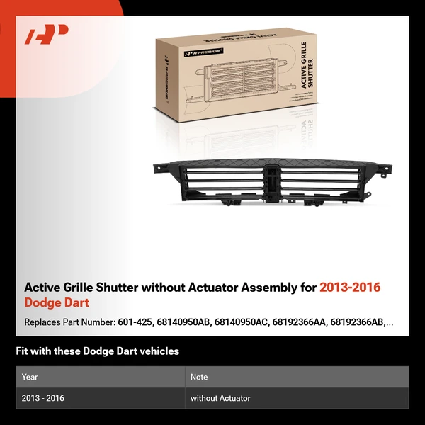 Active Grille Shutter without Actuator Assembly for 2013-2016 Dodge Dart