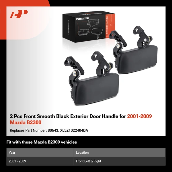2 Pcs Front Smooth Black Exterior Door Handle for 2001-2009 Mazda B2300