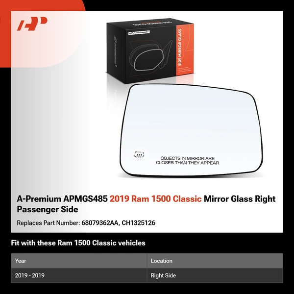 A-Premium APMGS485 2019 Ram 1500 Classic Mirror Glass Right Passenger Side