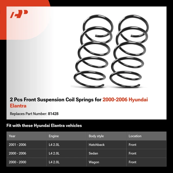 2 Pcs Front Suspension Coil Springs for 2000-2006 Hyundai Elantra