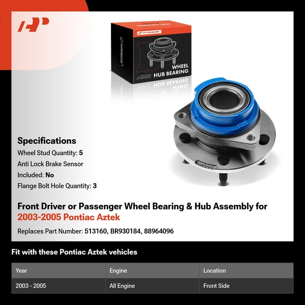 Front Driver or Passenger Wheel Bearing & Hub Assembly for 2003-2005 Pontiac Aztek