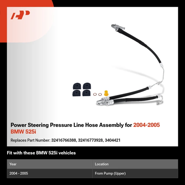 Power Steering Pressure Line Hose Assembly for 2004-2005 BMW 525i