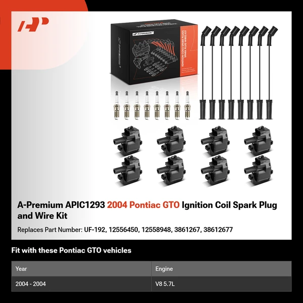 A-Premium APIC1293 2004 Pontiac GTO Ignition Coil Spark Plug and Wire Kit