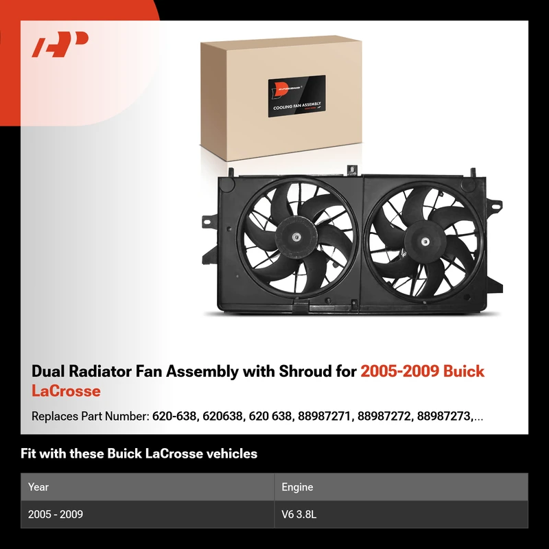 Dual Radiator Fan Assembly with Shroud for 2005-2009 Buick LaCrosse