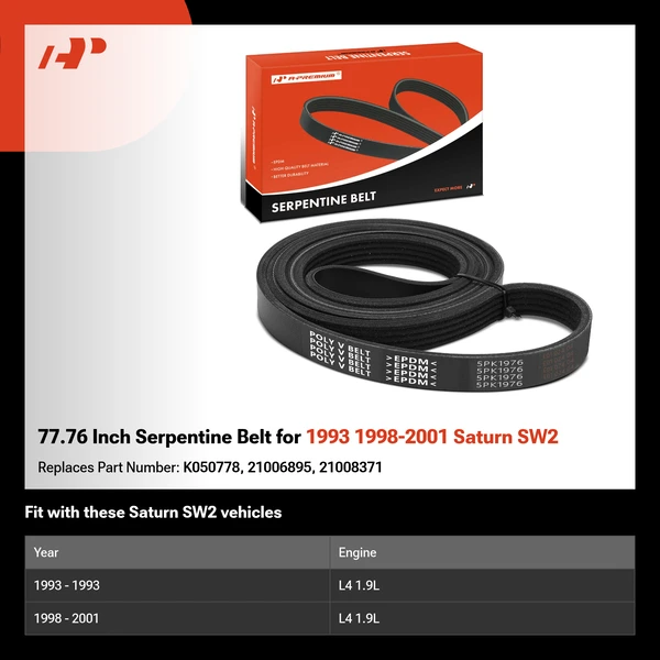 77.76 Inch Serpentine Belt for 1993 1998-2001 Saturn SW2