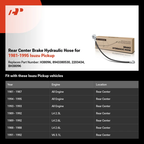 Rear Center Brake Hydraulic Hose for 1981-1995 Isuzu Pickup