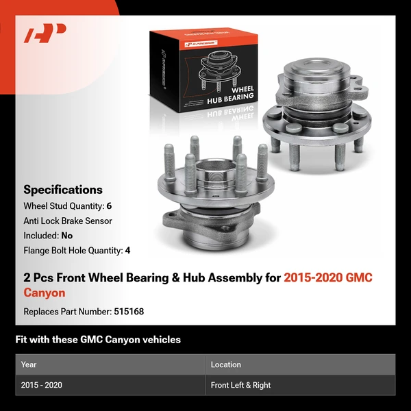 2 Pcs Front Wheel Bearing & Hub Assembly for 2015-2020 GMC Canyon