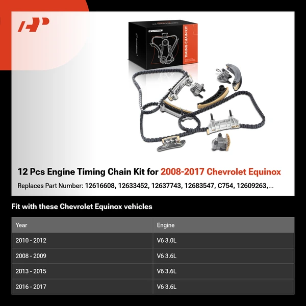 12 Pcs Engine Timing Chain Kit for 2008-2017 Chevrolet Equinox
