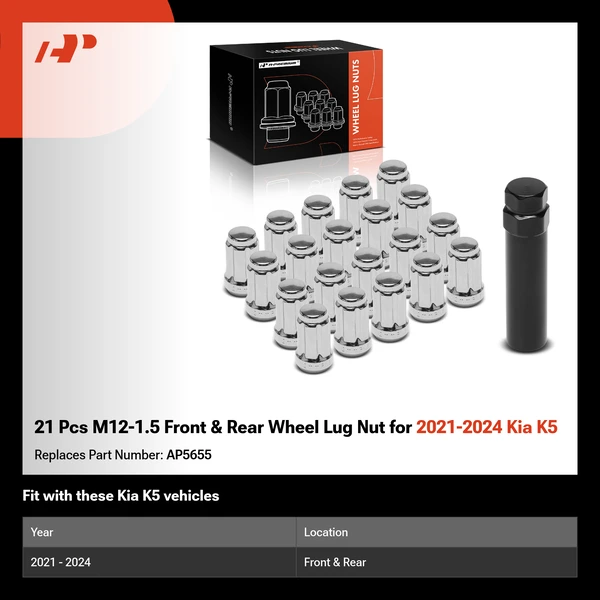 21 Pcs M12-1.5 Front & Rear Wheel Lug Nut for 2021-2024 Kia K5