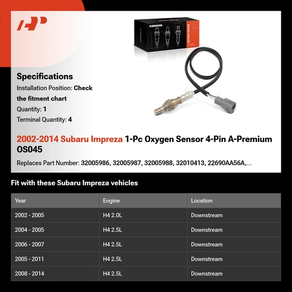 2002-2014 Subaru Impreza 1-Pc Oxygen Sensor 4-Pin A-Premium OS045