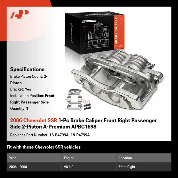 2006 Chevrolet SSR 1-Pc Brake Caliper Front Right Passenger Side 2-Piston A-Premium APBC1698