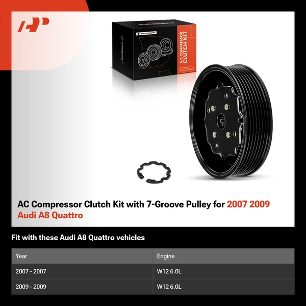 AC Compressor Clutch Kit with 7-Groove Pulley for 2007 2009 Audi A8 Quattro