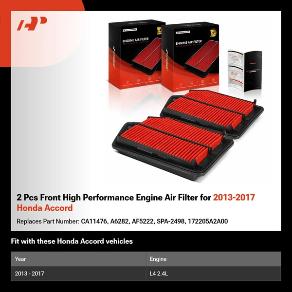 2 Pcs Front High Performance Engine Air Filter for 2013-2017 Honda Accord
