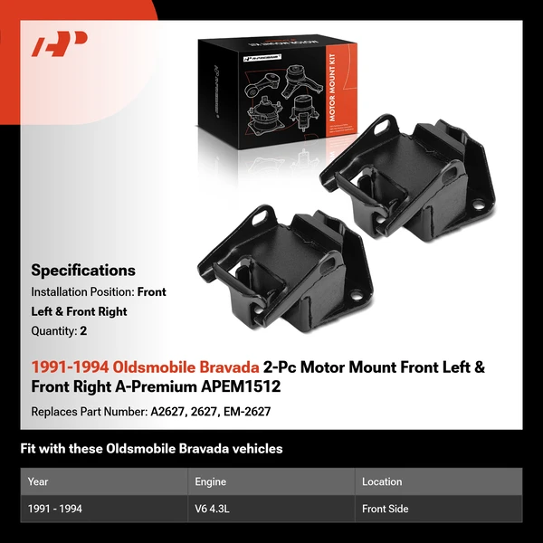 1991-1994 Oldsmobile Bravada 2-Pc Motor Mount Front Left & Front Right A-Premium APEM1512